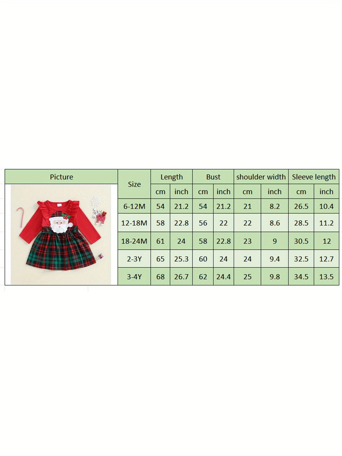 Baby Girl Christmas Dress with Santa Hat Plaid Skirt Long Sleeve A-Line Outfit