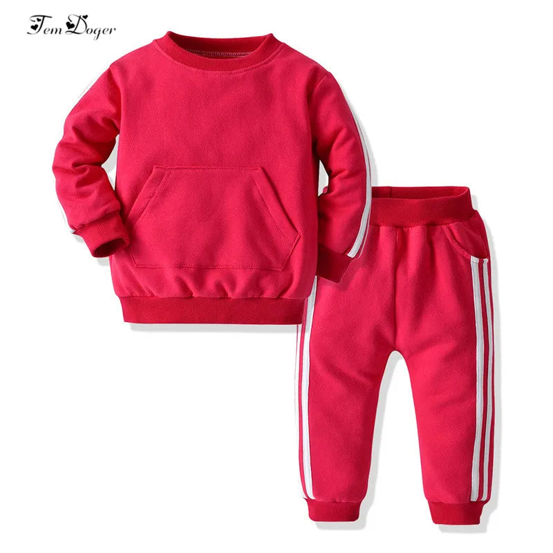 Baby Clothing Set 2PCS Boys Girls Fleece Hooded Top Pants Tracksuit