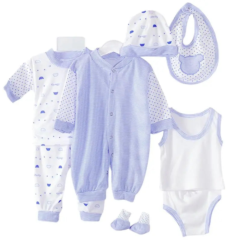 8PCS Newborn Baby Clothing Set Cotton Infant Boy & Girl Spring Autumn Hat Included