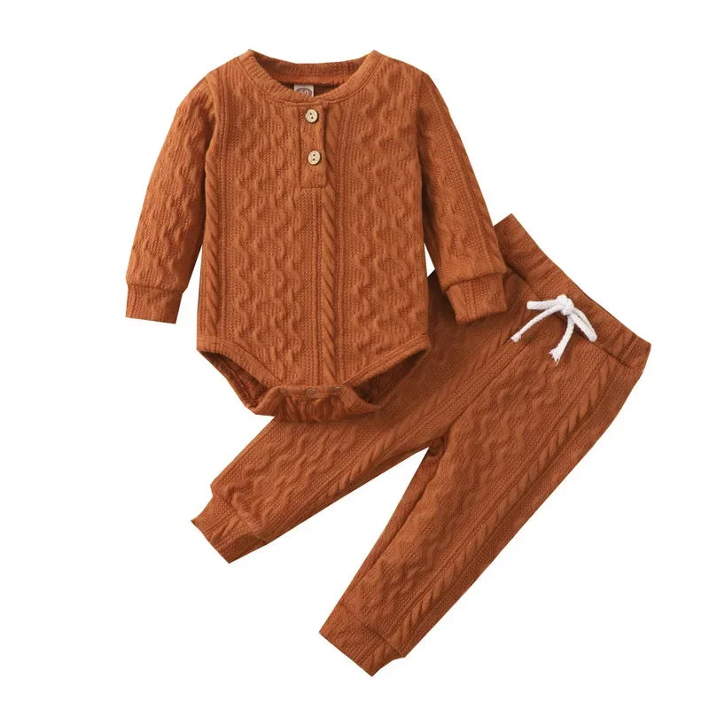 Newborn Baby Bodysuit Pant Set Autumn Long Sleeve Sweater Knit Trousers