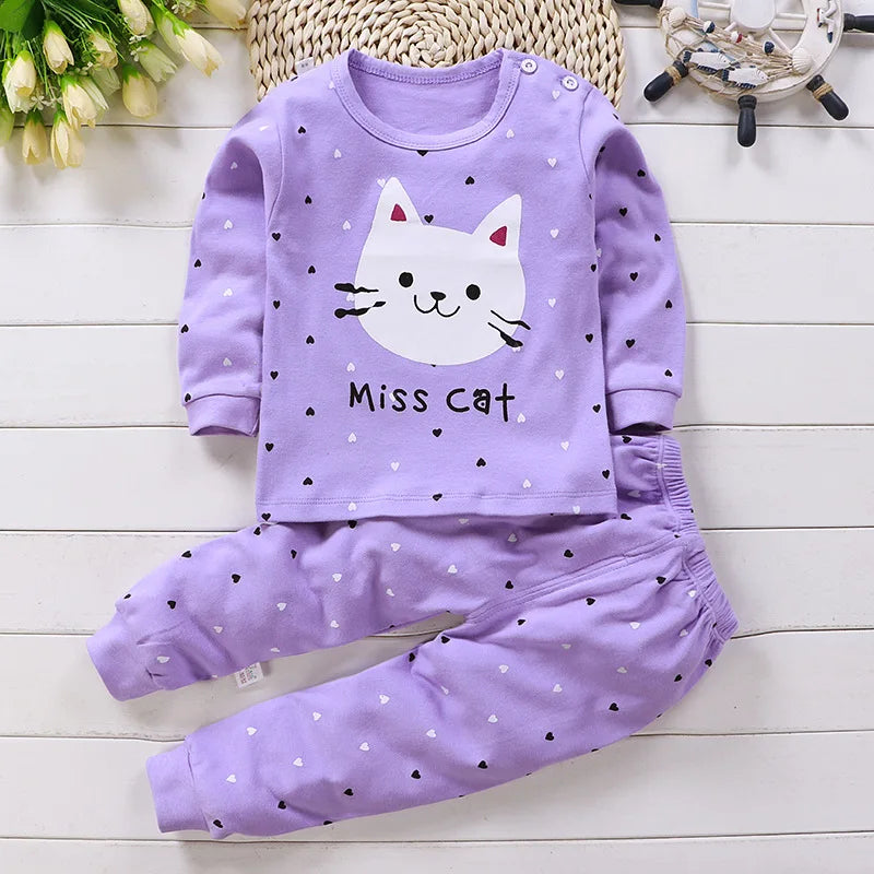 Cotton Baby Girl Clothing Winter Newborn 2PCS Set Spring Pajamas 0-5Y Cartoon Casual