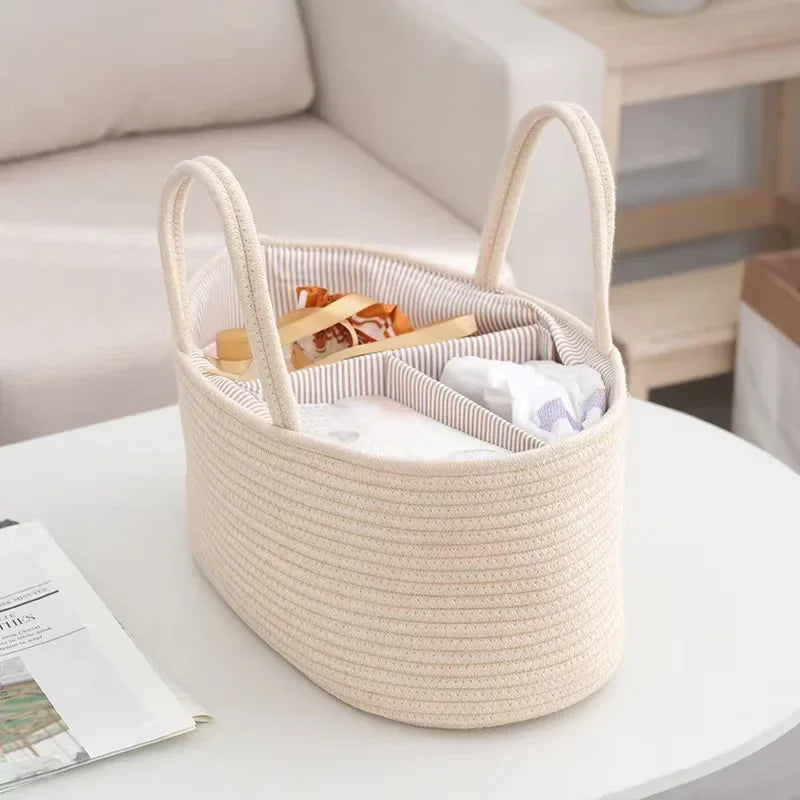 Cotton Rope Baby Diaper Storage Basket & Nursery Organizer