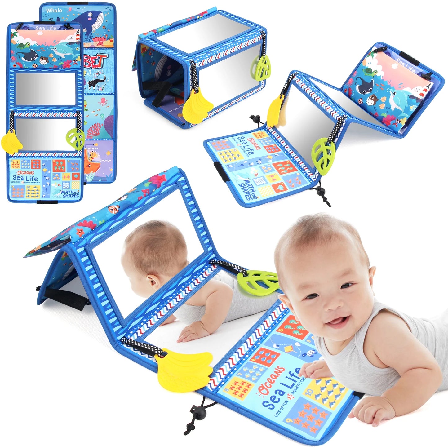Baby Cloth Book with Distorting Mirror Soft Cartoon Sensory Montessori Toy