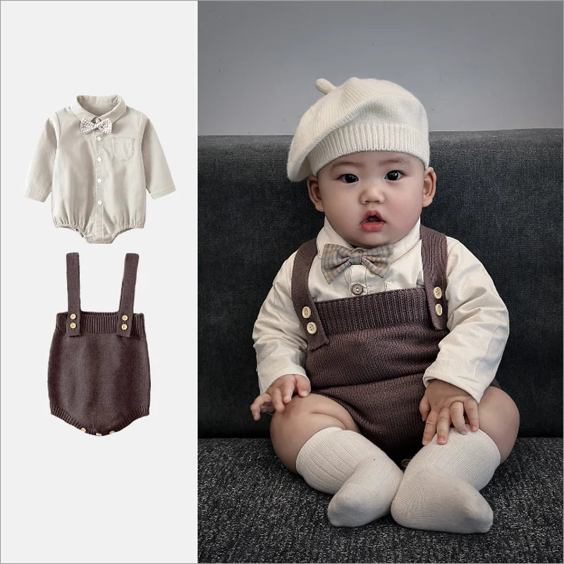 Newborn Baby 4PCS Romper Overalls Hat Socks Set Spring Autumn Boy