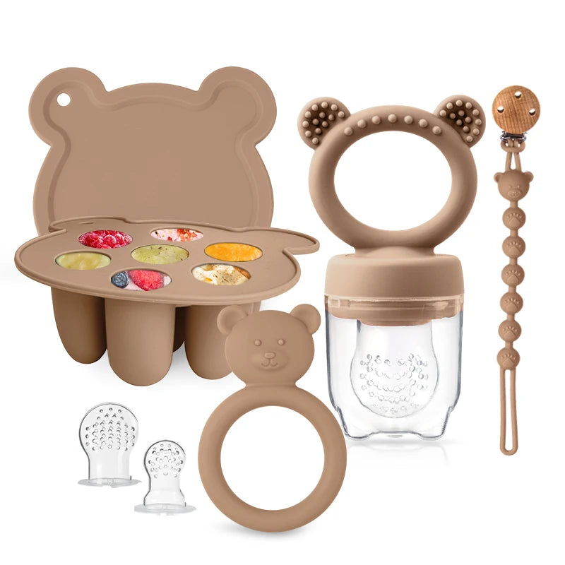 BPA-Free Silicone Baby Essentials Set Fruit Feeder Pacifier Clip Bear Teether