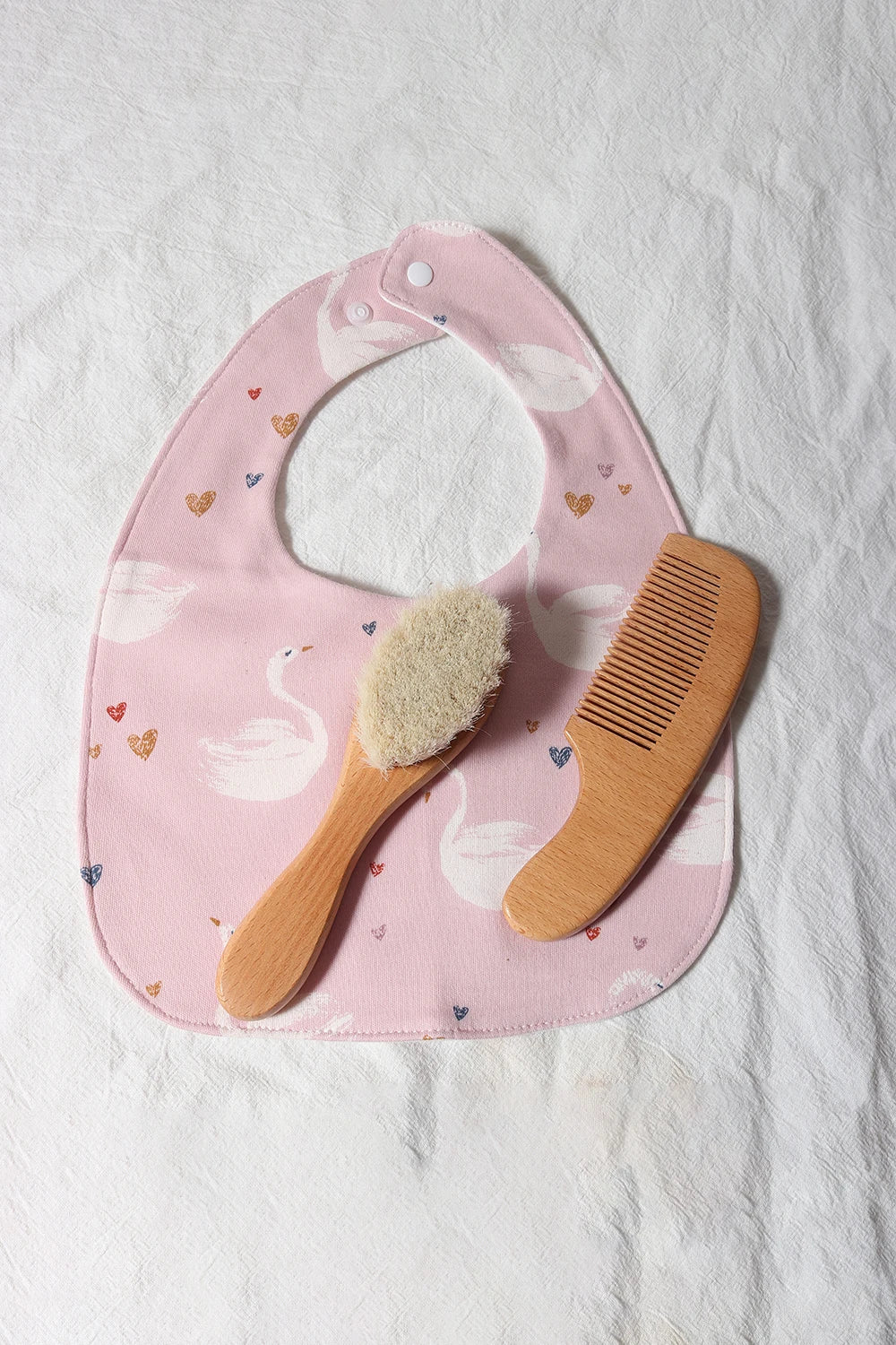 Baby Comb Brush Set Newborn Gift Natural Wooden Comb Bib Pacifier Clip