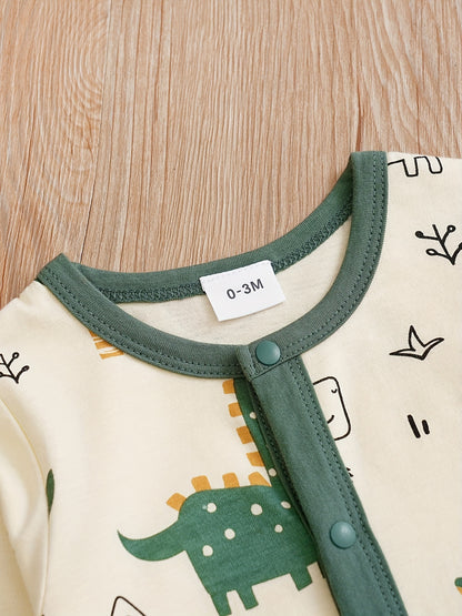 Baby Cotton Long Sleeve Bodysuit Cartoon Dinosaur Print