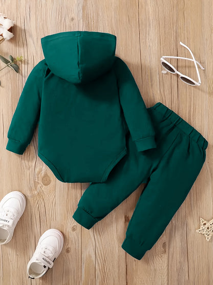 Baby Boy Hooded Letter Print Bodysuit & Trousers Set Spring/Autumn