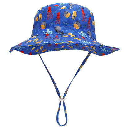 Baby Bucket Hat Solid Color Animal Dinosaur Octopus Print Wide Brim Sunscreen
