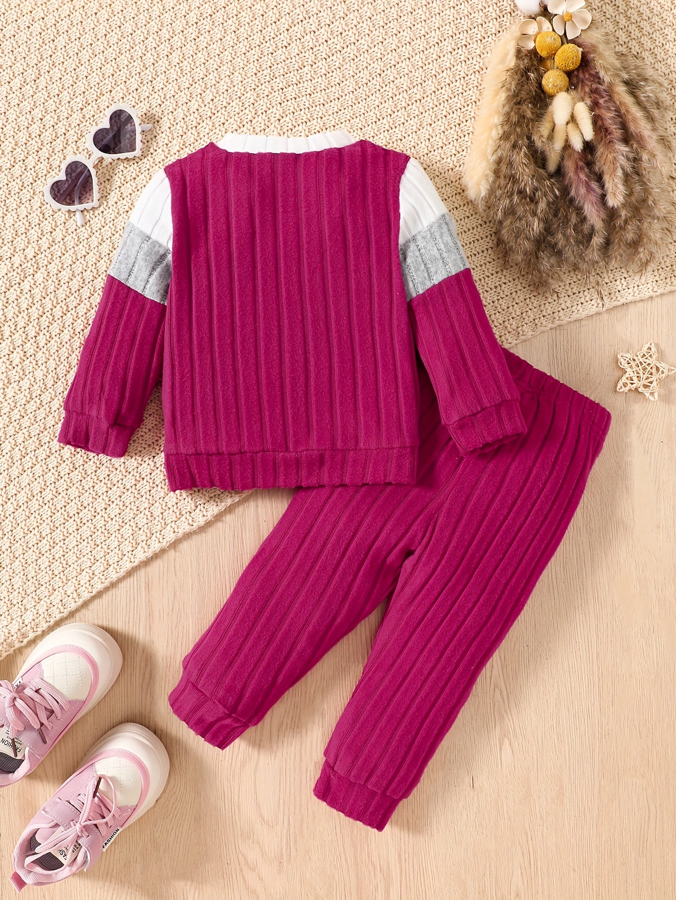 Baby Girl Pit Stripe Contrast Long Sleeve Top & Pants Winter Outfit