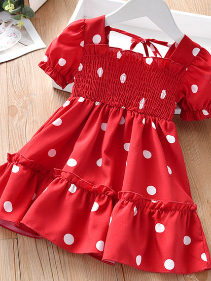 Baby & Toddler Girl Cotton Polka Dot Dress Short Sleeve Ruffled Hem Summer Dress