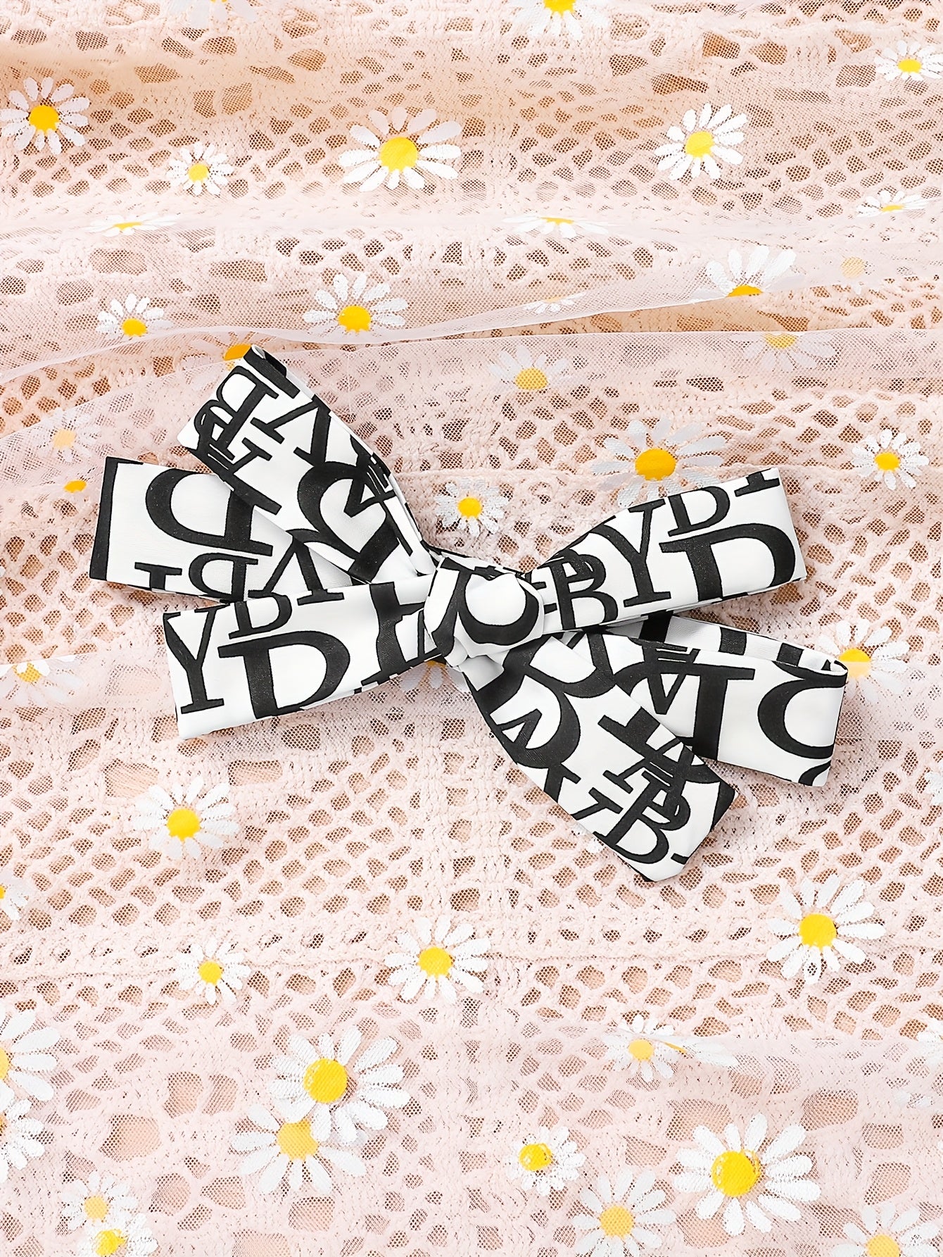 Baby Girl Summer Dress Short Sleeve Pleated Skirt with Headband Black & White Letter Print