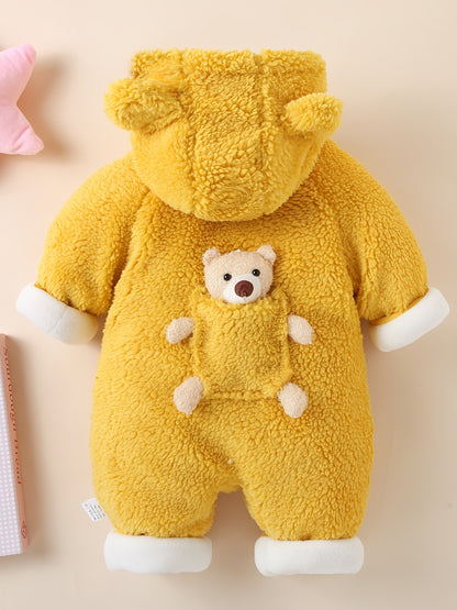 Baby Winter Hooded Jumpsuit Bear Decor Newborn Warm Clothes for Boys & Girls