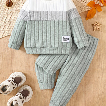 Baby Girl Pit Stripe Contrast Long Sleeve Top & Pants Winter Outfit