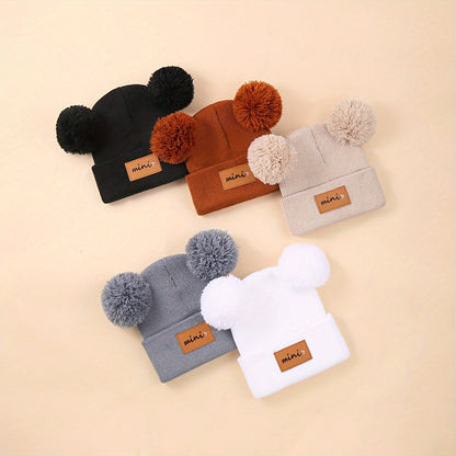 5 Pack Baby Winter Knit Hats with Pom Poms Unisex Toddler Beanies 0-3 Years