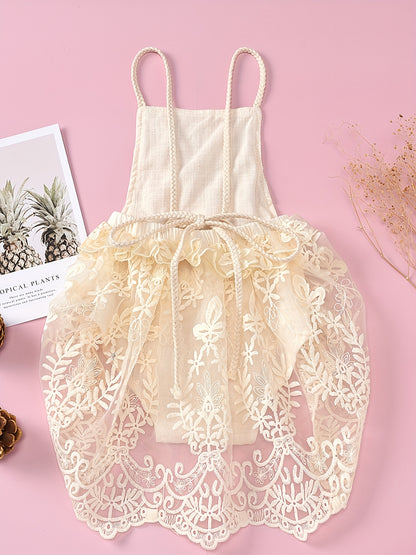 Baby Girl Princess Dress Lace Backless Tutu Bodysuit with Flower Decor