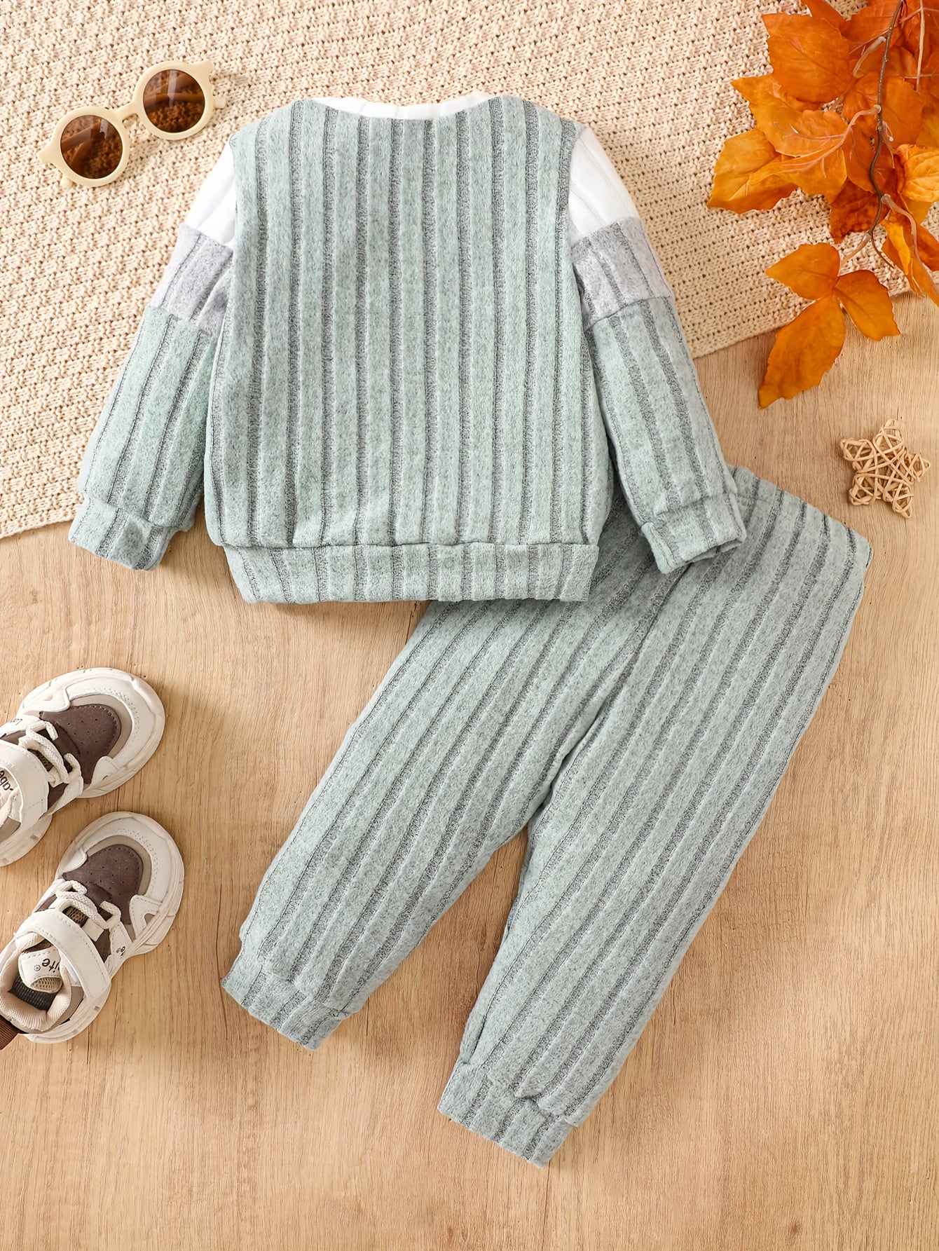Baby Girl Pit Stripe Contrast Long Sleeve Top & Pants Winter Outfit