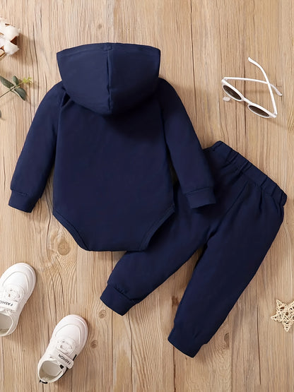 Baby Boy Hooded Letter Print Bodysuit & Trousers Set Spring/Autumn