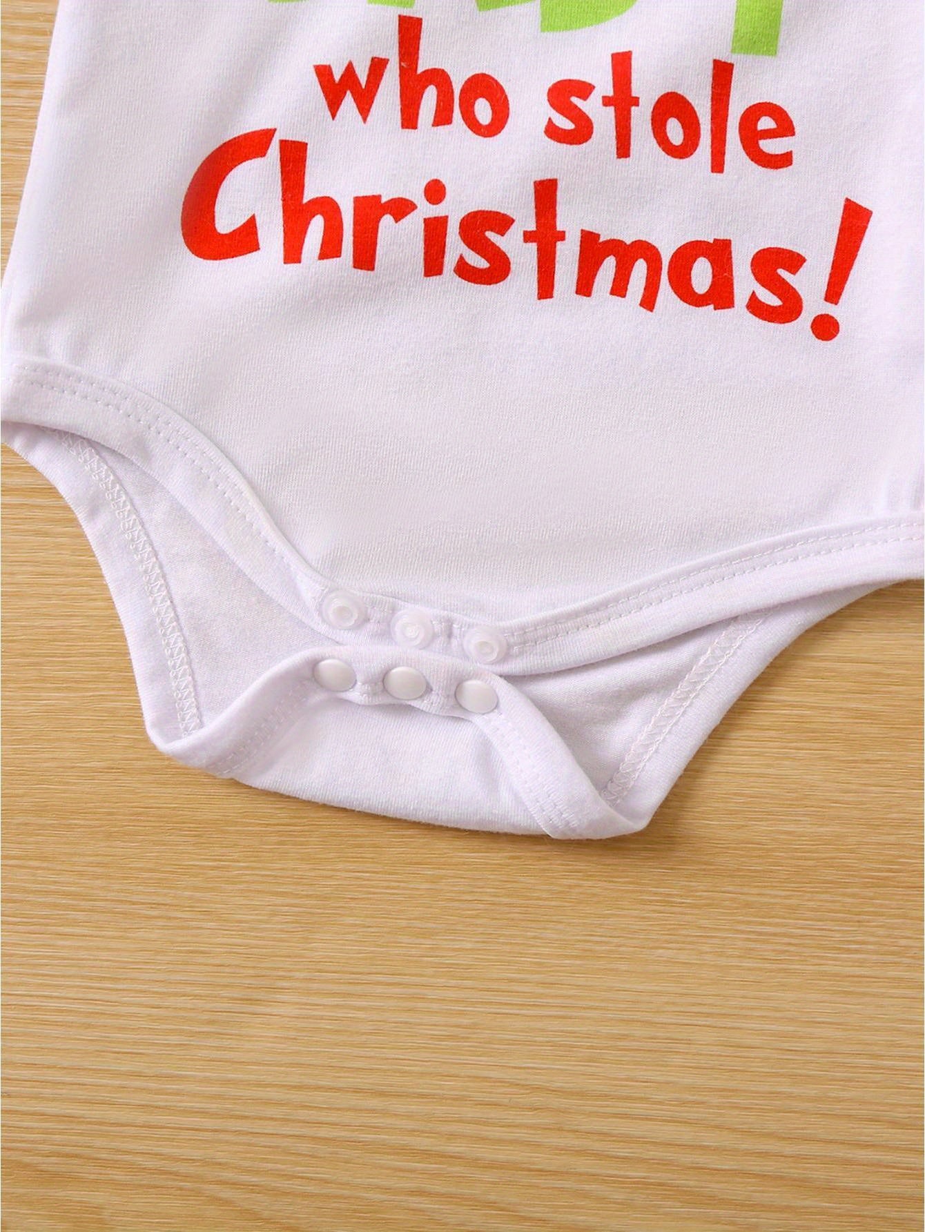 Infant Baby Christmas Outfit Letter Print Romper with Plush Furry Suspender Pants
