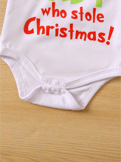 Infant Baby Christmas Outfit Letter Print Romper with Plush Furry Suspender Pants