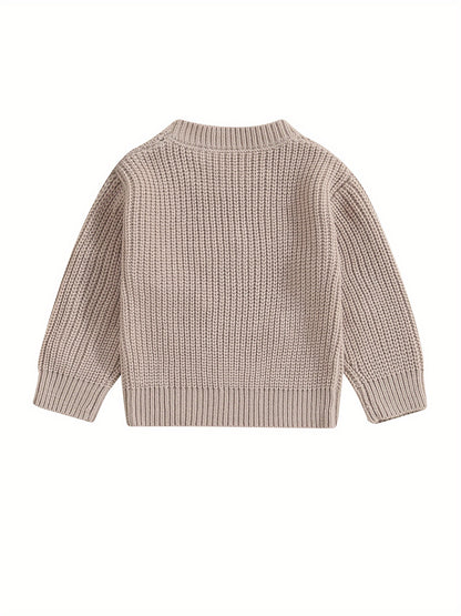 Baby Girls Autumn Winter Knit Sweater Floral Letter Embroidery Pullover
