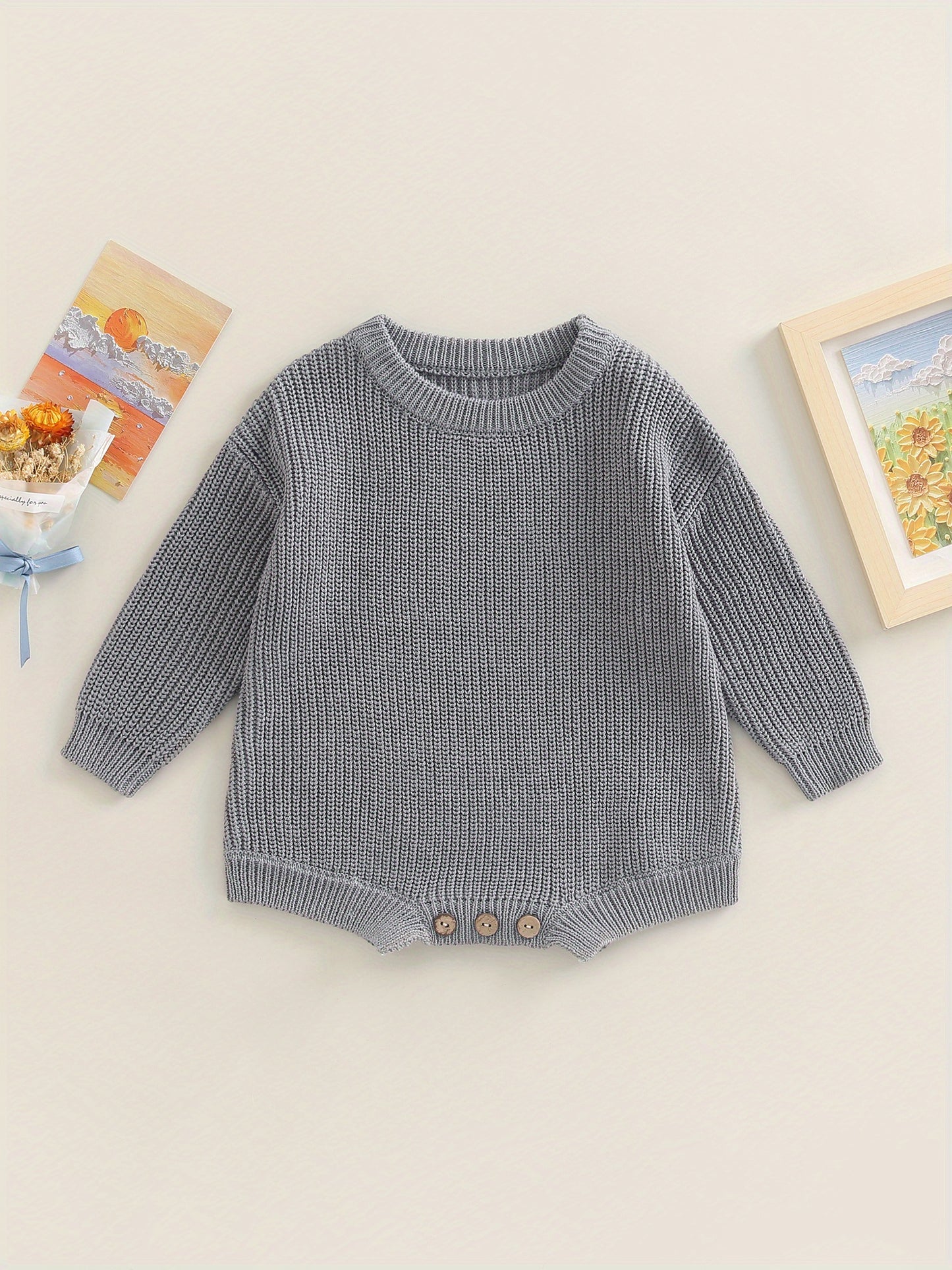 0-2 Years Baby Cotton Sweater Romper Soft Knitted Long Sleeve Bodysuit