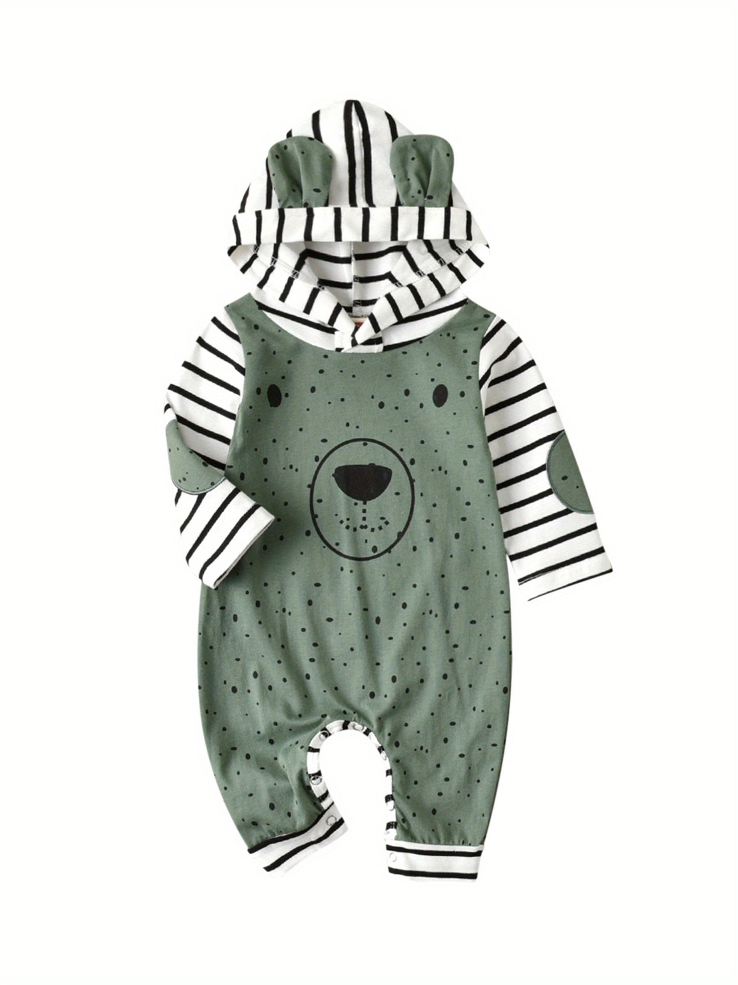 Baby Bear-Themed Cotton Romper Hooded Jumpsuit Long Sleeve Easy-Button Fall/Winter Outfit
