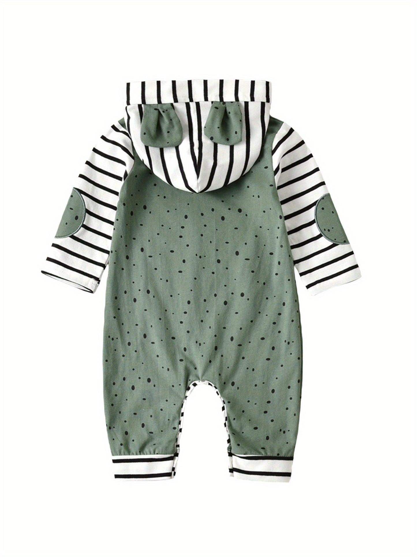 Baby Bear-Themed Cotton Romper Hooded Jumpsuit Long Sleeve Easy-Button Fall/Winter Outfit