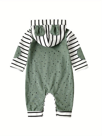 Baby Bear-Themed Cotton Romper Hooded Jumpsuit Long Sleeve Easy-Button Fall/Winter Outfit