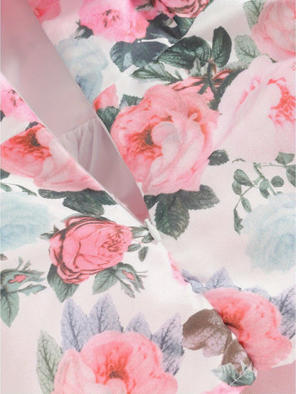 Baby Girls Princess Tutu Dress Lace Patchwork Flying Sleeve Bowknot Floral Print Summer Wedding Birthday Outfit