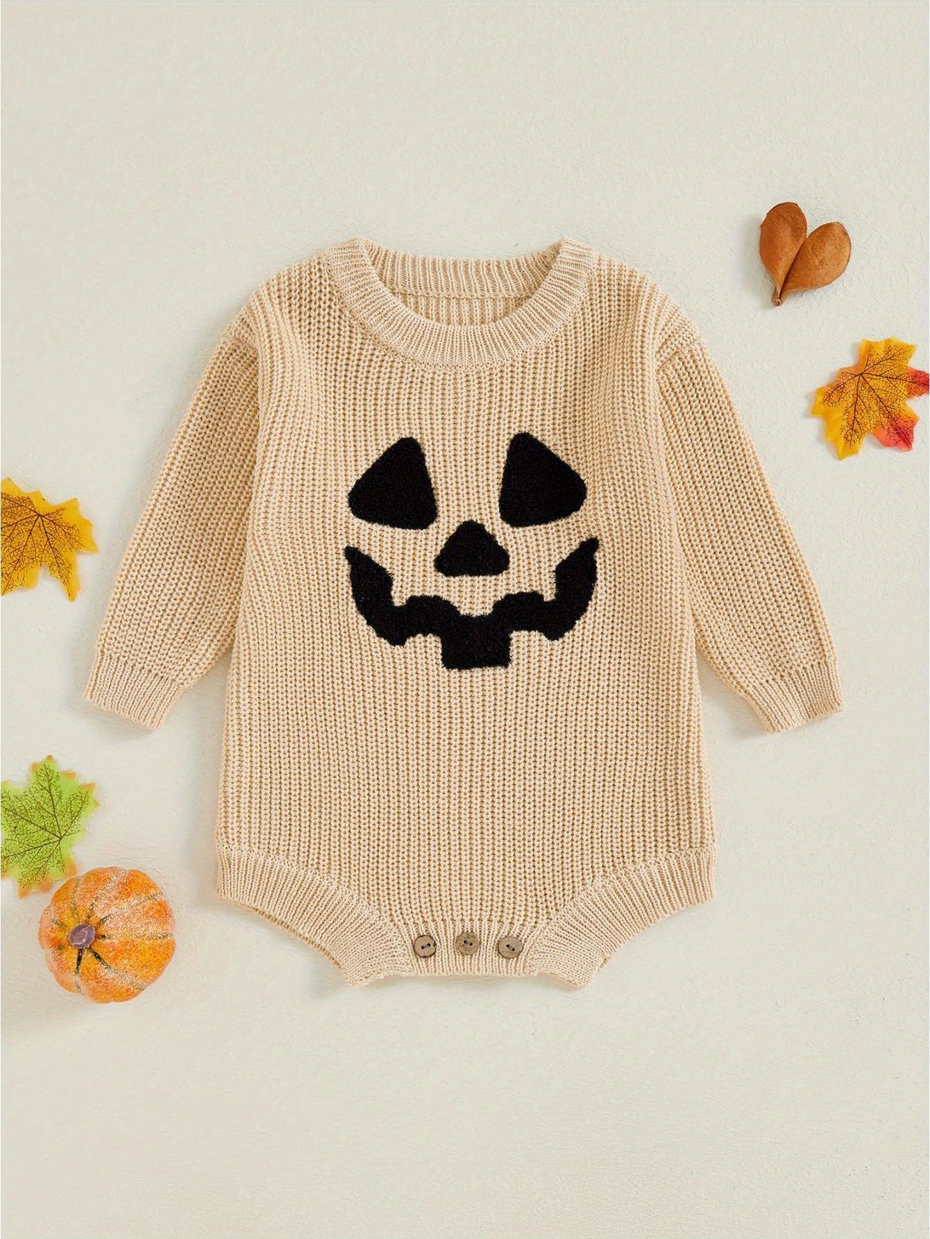 Baby Halloween Sweater Romper Pumpkin Embroidery Knit Jumpsuit