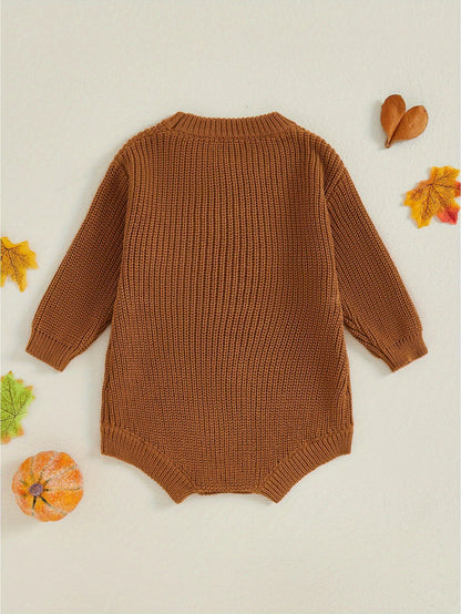 Baby Halloween Sweater Romper Pumpkin Embroidery Knit Jumpsuit