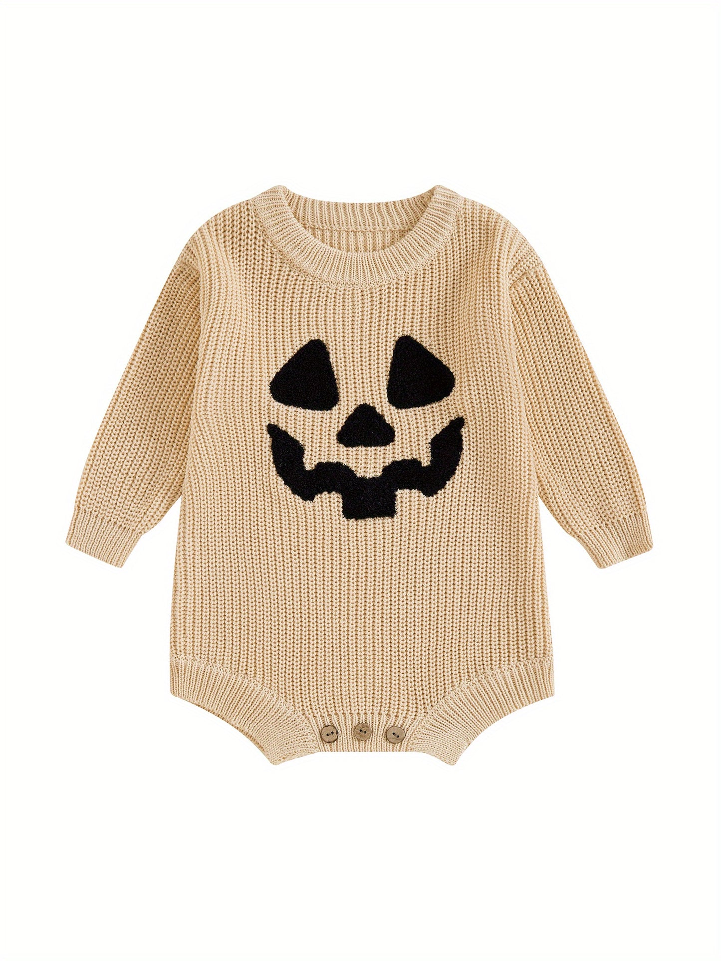 Baby Halloween Sweater Romper Pumpkin Embroidery Knit Jumpsuit