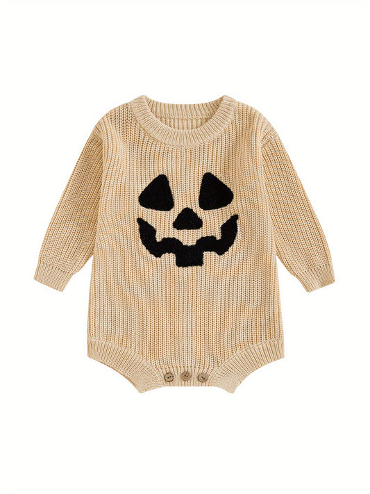Baby Halloween Sweater Romper Pumpkin Embroidery Knit Jumpsuit