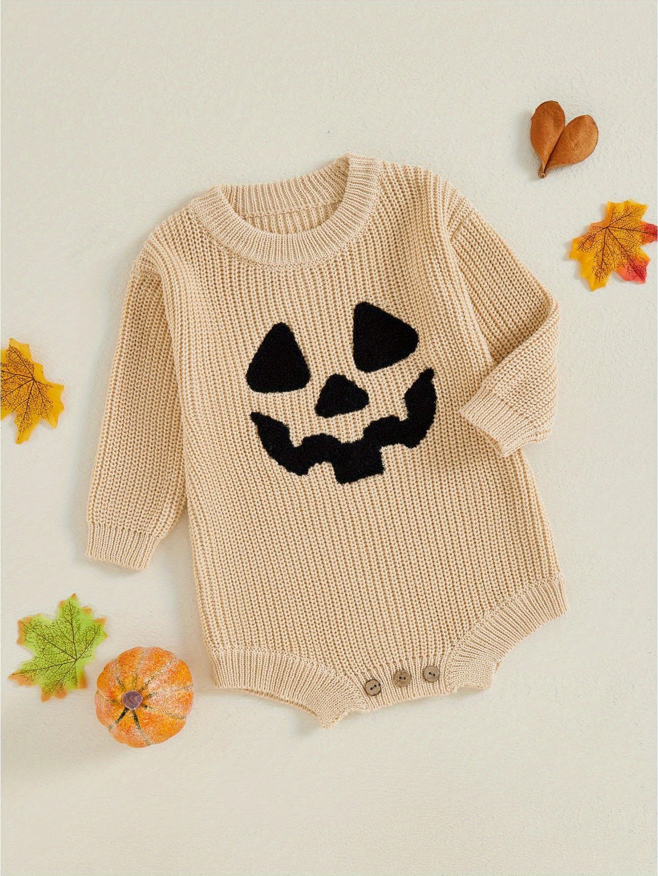 Baby Halloween Sweater Romper Pumpkin Embroidery Knit Jumpsuit
