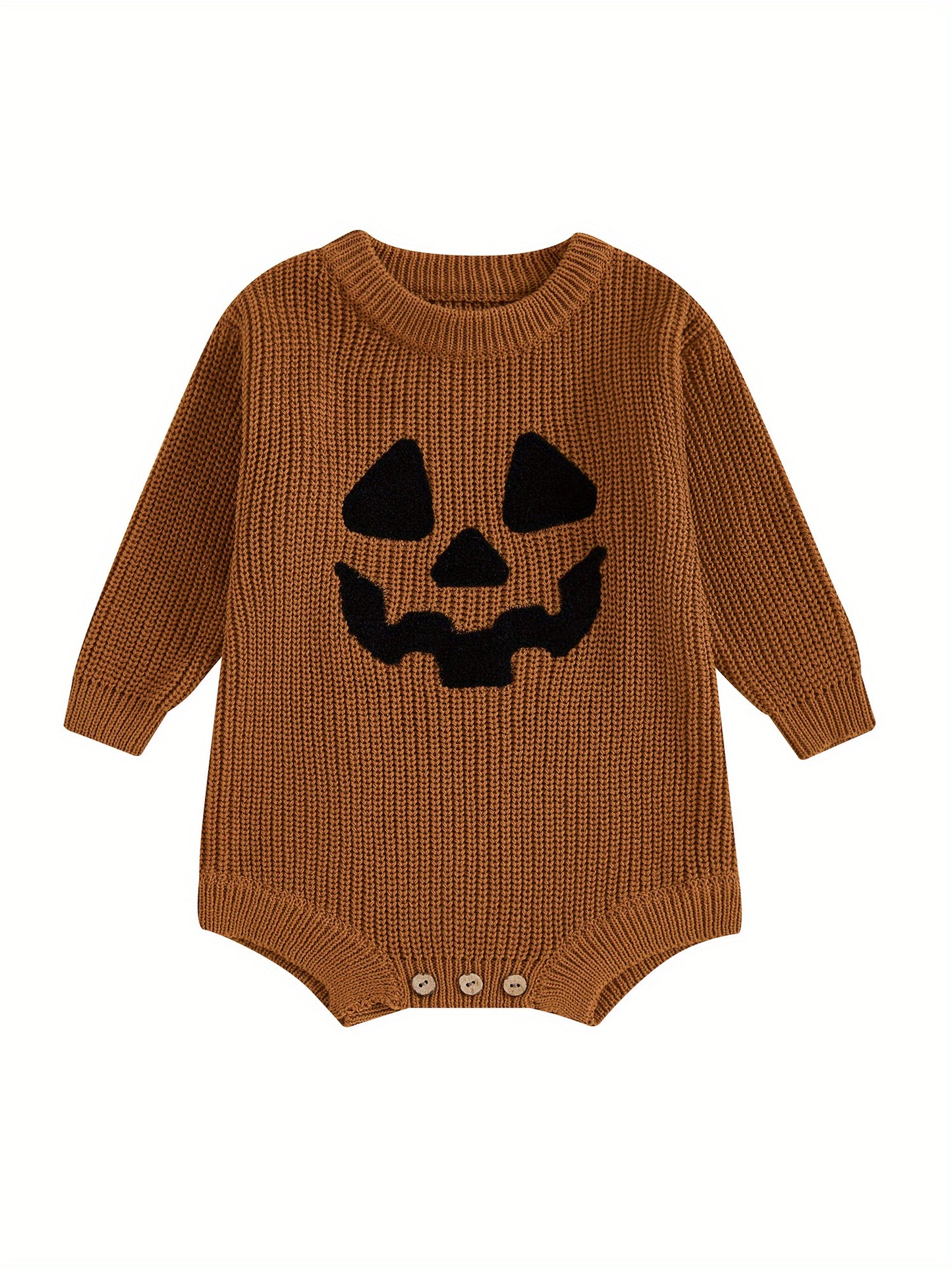 Baby Halloween Sweater Romper Pumpkin Embroidery Knit Jumpsuit