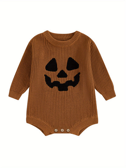 Baby Halloween Sweater Romper Pumpkin Embroidery Knit Jumpsuit