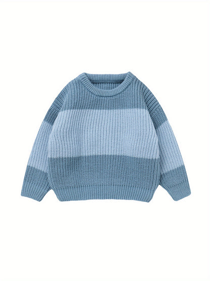 Baby Knit Sweater Long Sleeve Striped Contrast Color Pullover
