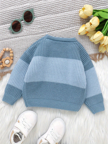 Baby Knit Sweater Long Sleeve Striped Contrast Color Pullover