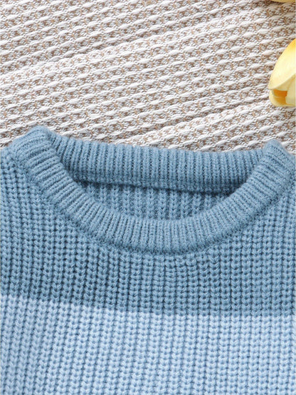 Baby Knit Sweater Long Sleeve Striped Contrast Color Pullover