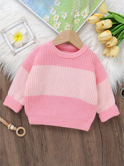 Baby Knit Sweater Long Sleeve Striped Contrast Color Pullover