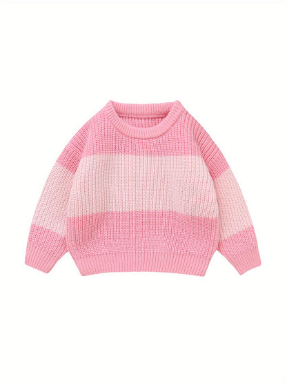 Baby Knit Sweater Long Sleeve Striped Contrast Color Pullover