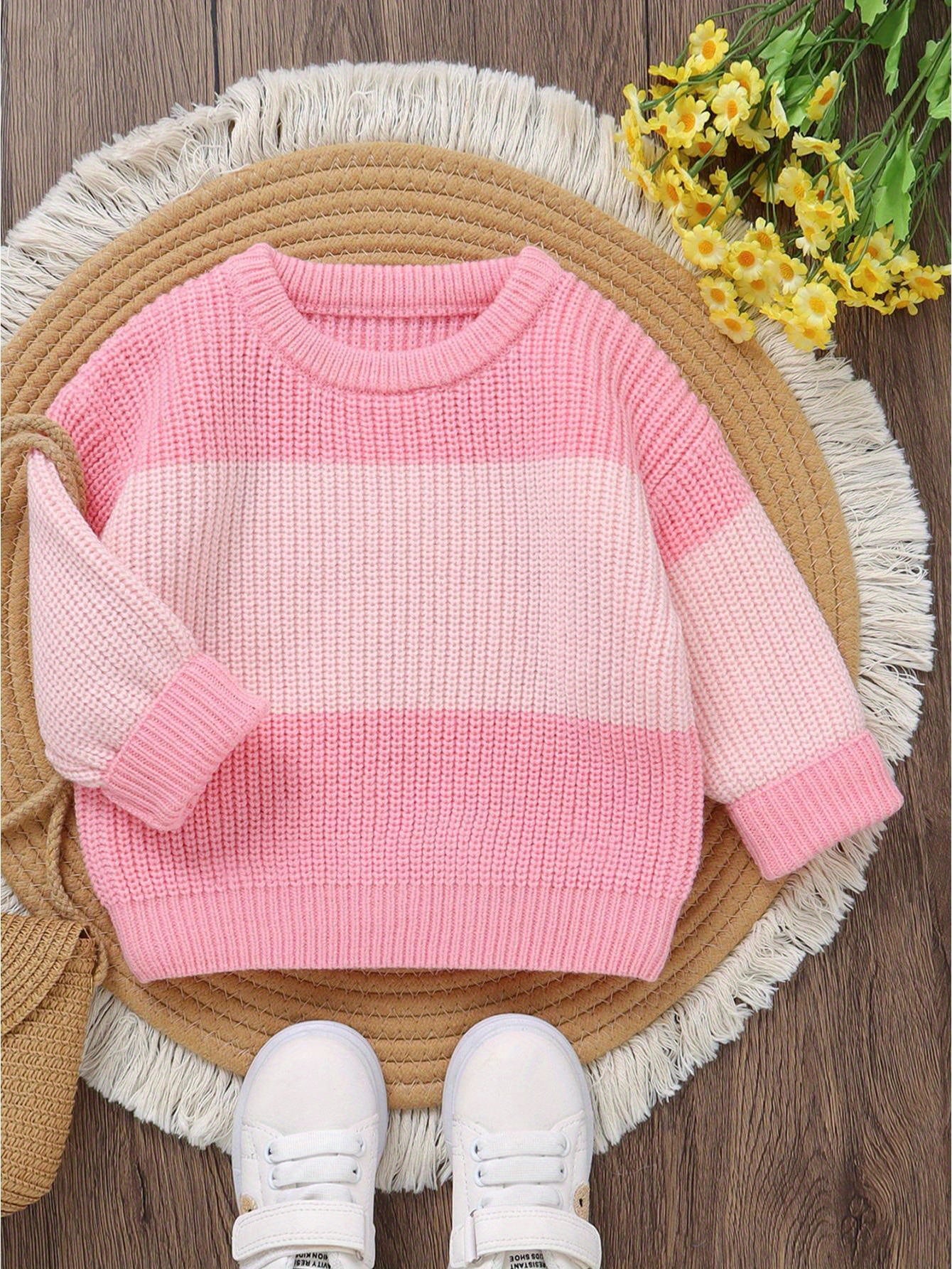 Baby Knit Sweater Long Sleeve Striped Contrast Color Pullover