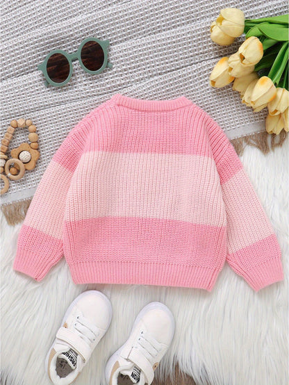 Baby Knit Sweater Long Sleeve Striped Contrast Color Pullover