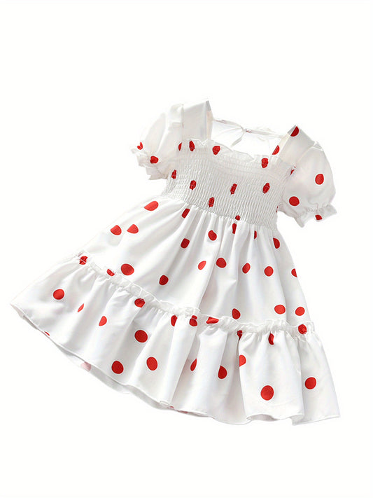 Baby & Toddler Girl Cotton Polka Dot Dress Short Sleeve Ruffled Hem Summer Dress