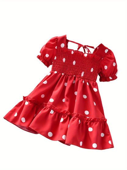 Baby & Toddler Girl Cotton Polka Dot Dress Short Sleeve Ruffled Hem Summer Dress