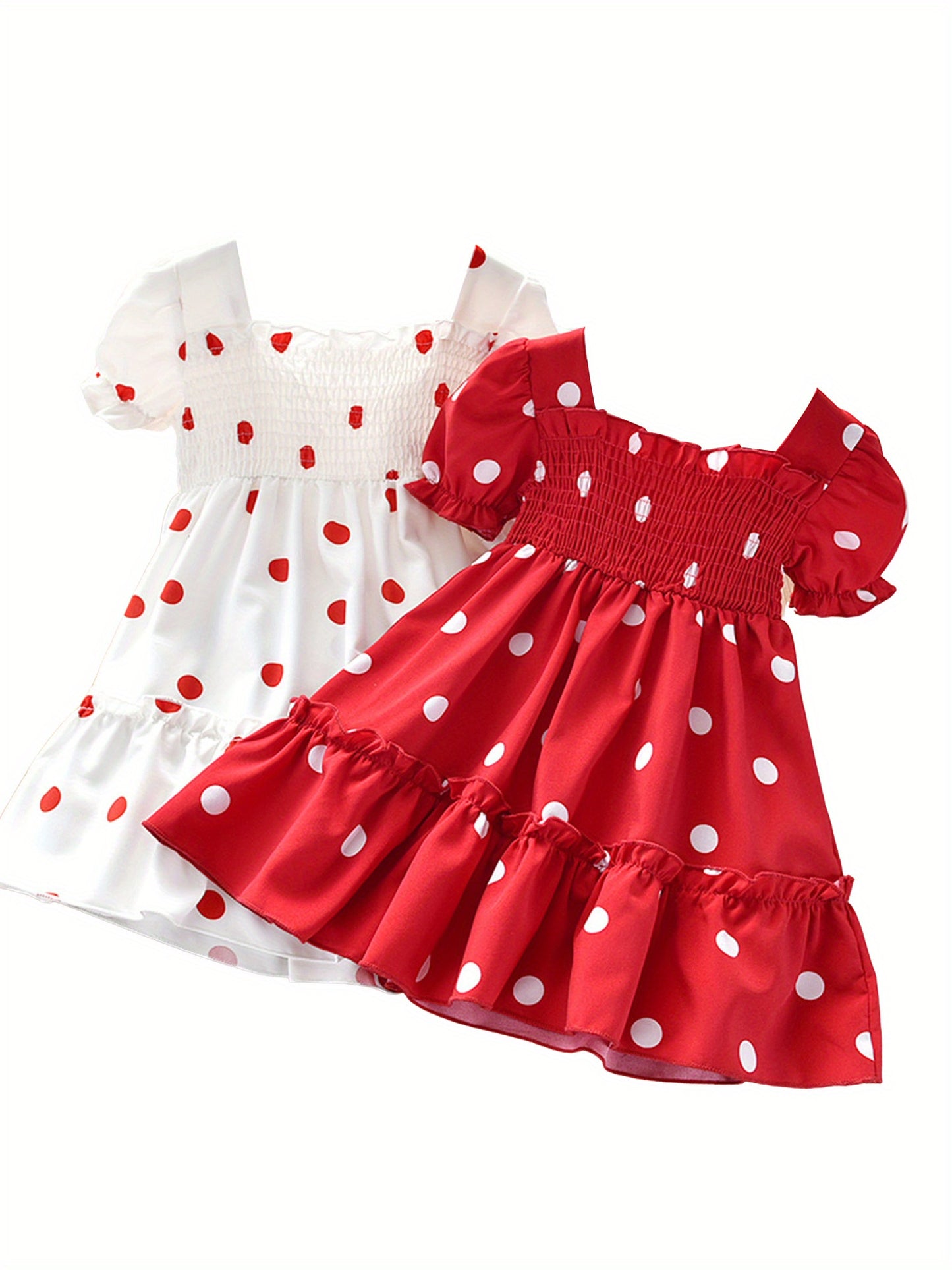 Baby & Toddler Girl Cotton Polka Dot Dress Short Sleeve Ruffled Hem Summer Dress