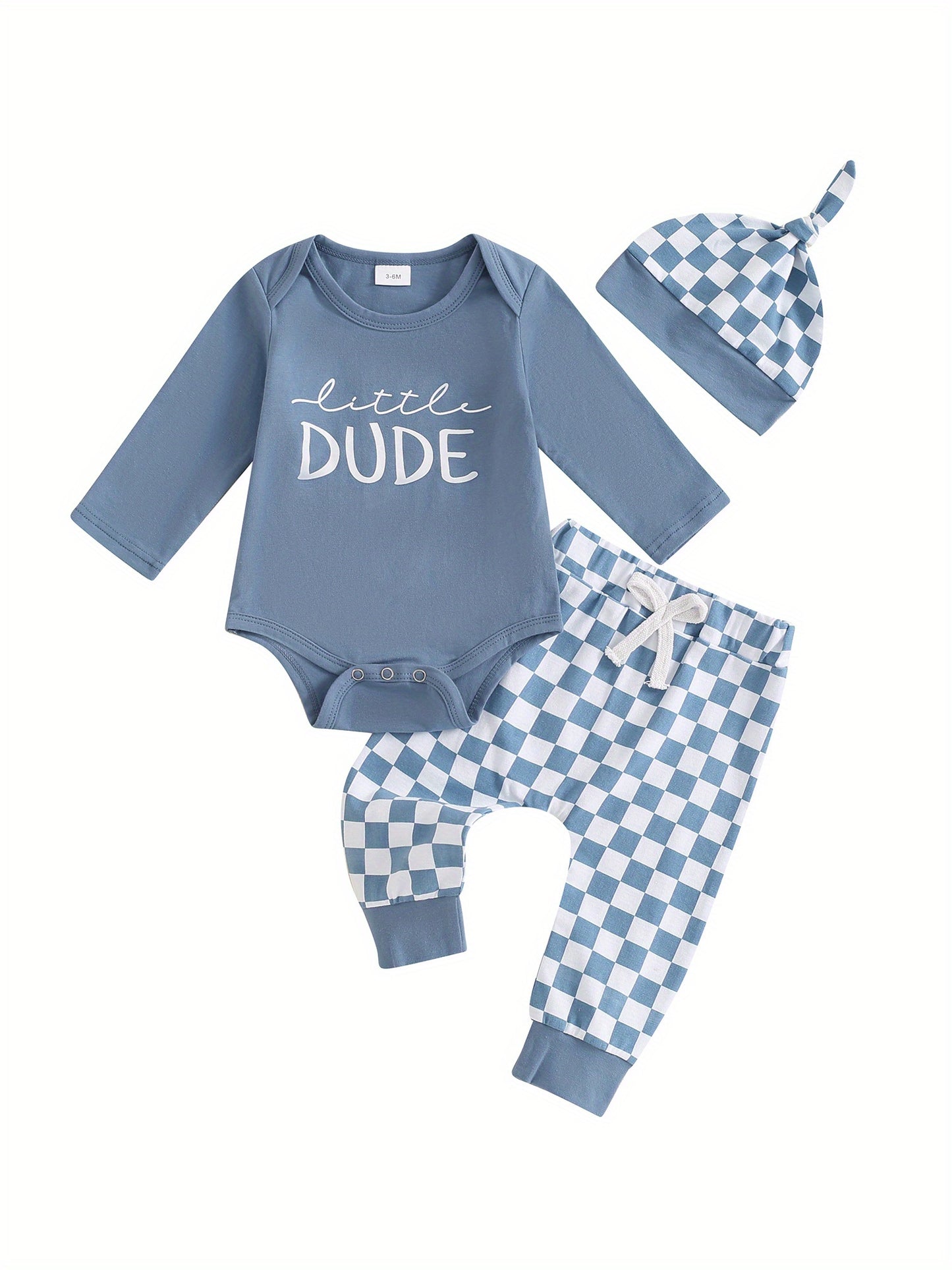 Baby Boy 3-Piece Outfit Letter Print Long Sleeve Romper Pants & Hat