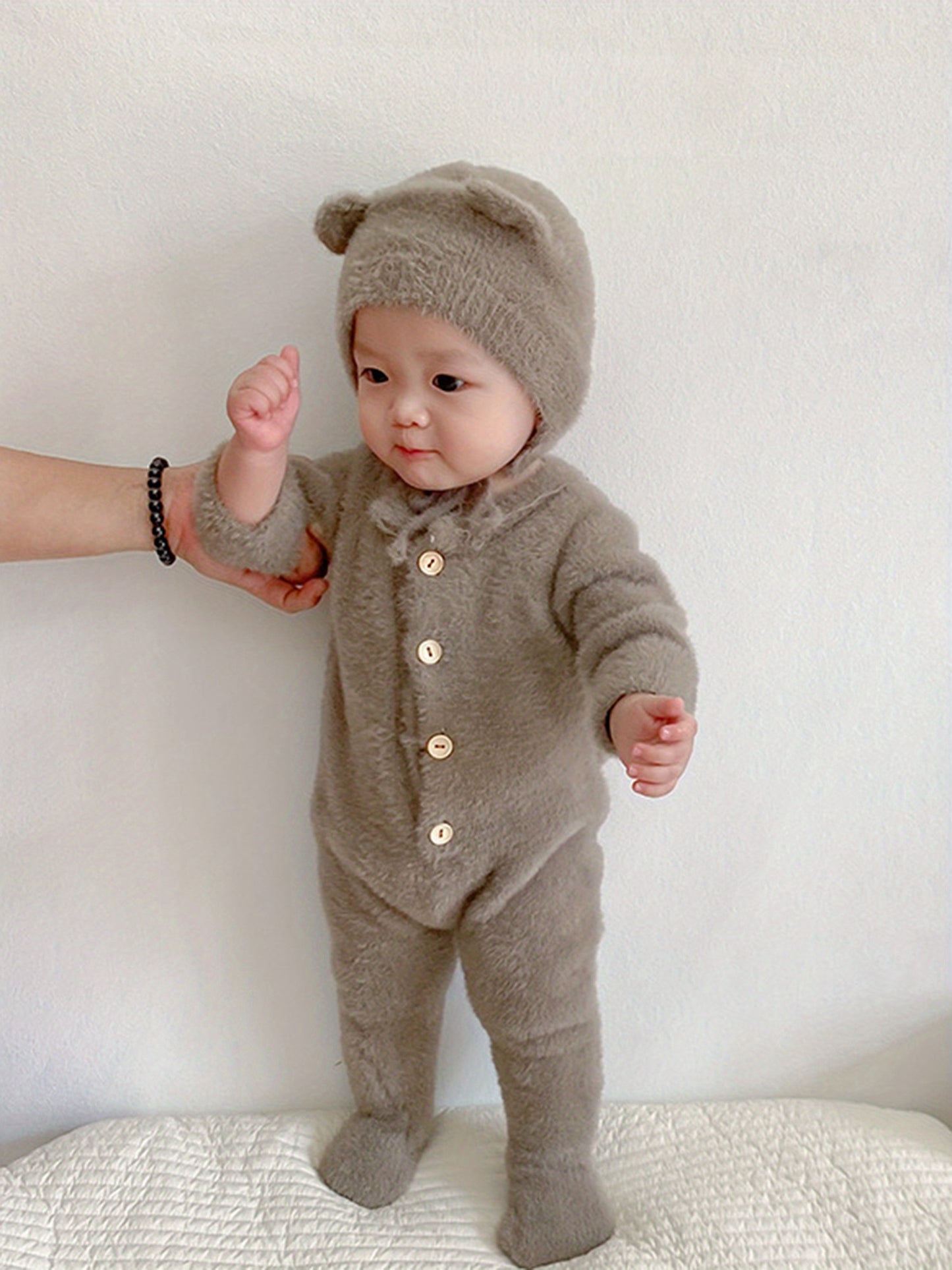 Infant Baby Winter Plush Jumpsuit with Hat Long Sleeve Romper
