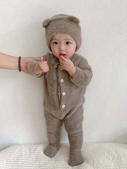 Infant Baby Winter Plush Jumpsuit with Hat Long Sleeve Romper